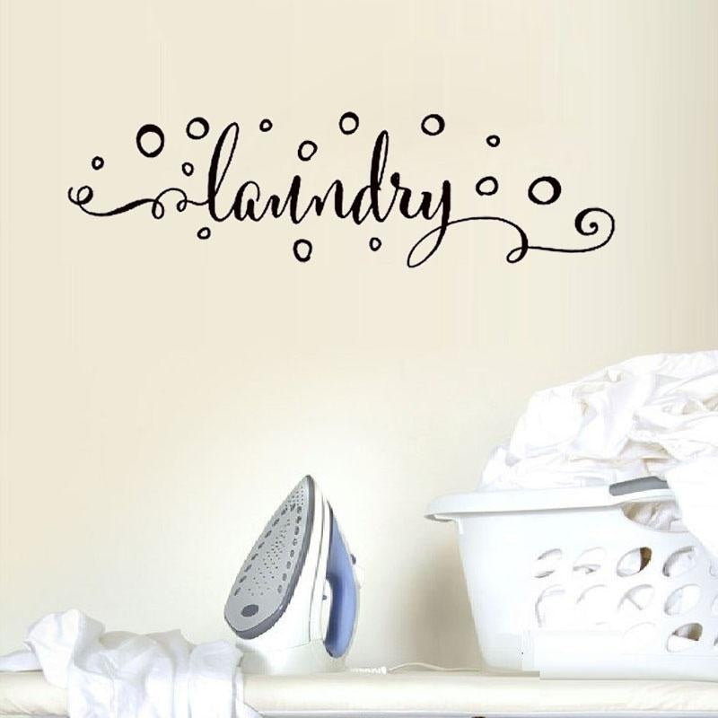 Laundry Sign With Bubbles Wall Sticker Decal for Laundry Room Wall Art Decor black