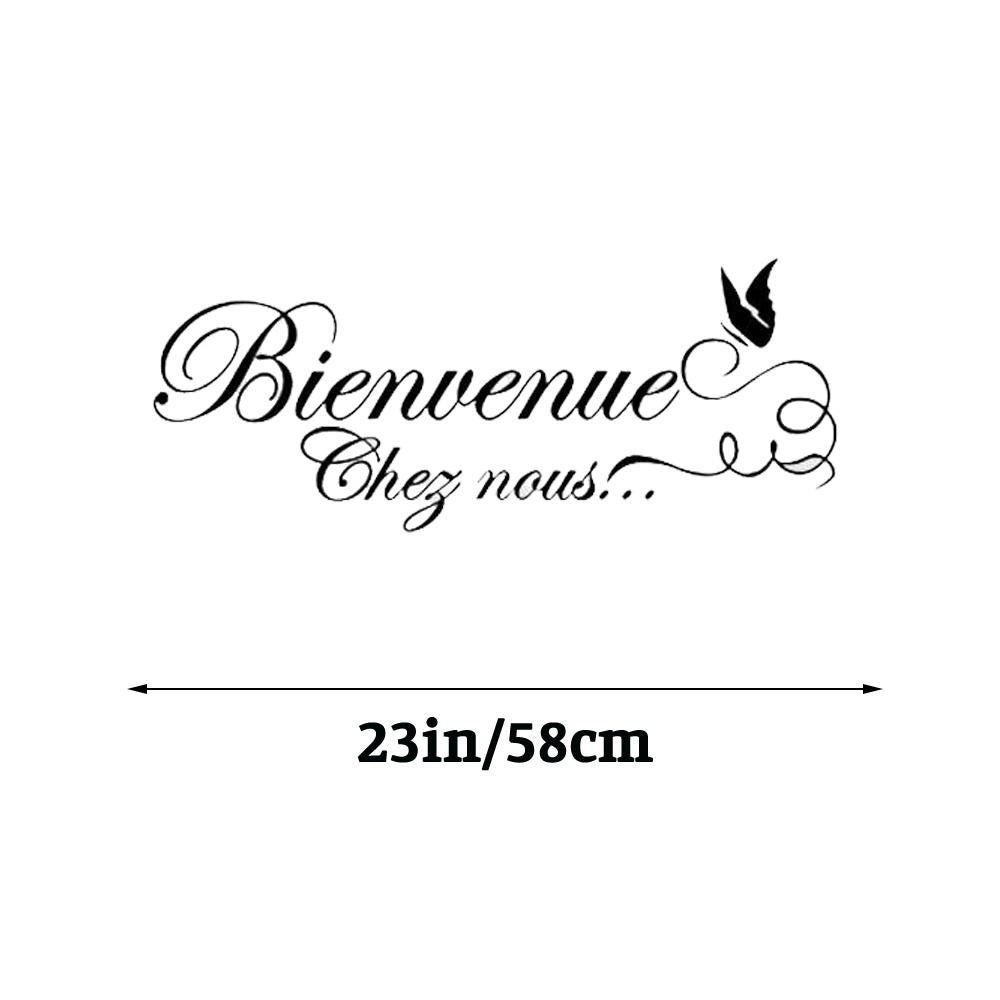 French Quote welcome with Butterfly Fitness Wall Sticker Decal for Home Living Room Bedroom Family Wall Art Decor black