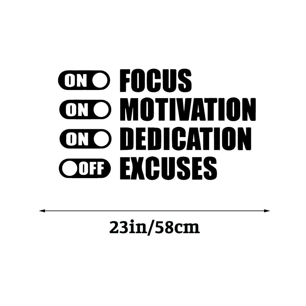 Focus On Motivation On Excuses Off Gym Motivation Quote Fitness Wall Sticker Decal for Home Living Room Bedroom Family Wall Art Decor black