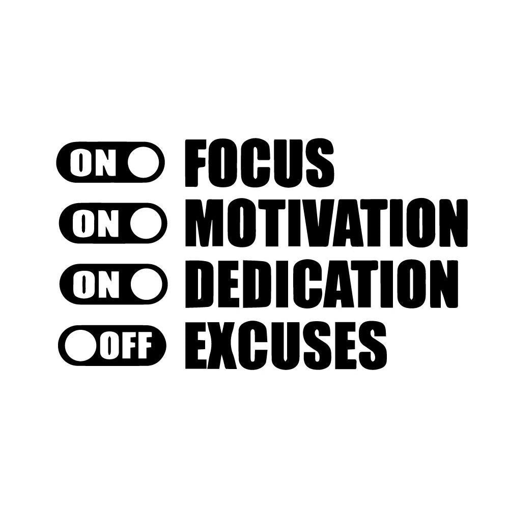 Focus On Motivation On Excuses Off Gym Motivation Quote Fitness Wall Sticker Decal for Home Living Room Bedroom Family Wall Art Decor black
