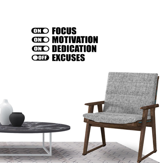 Focus On Motivation On Excuses Off Gym Motivation Quote Fitness Wall Sticker Decal for Home Living Room Bedroom Family Wall Art Decor black