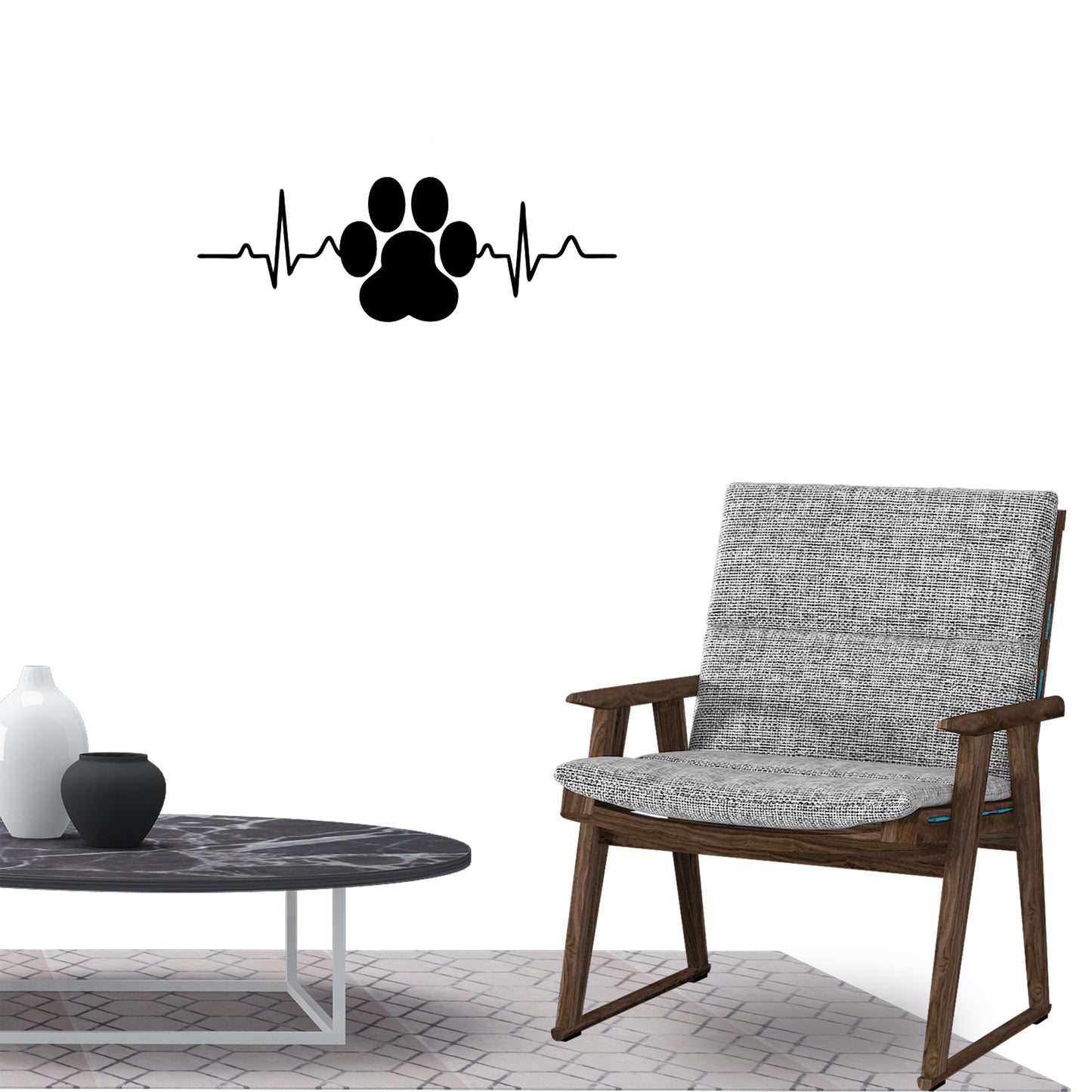 Dog Paw Print Heartbeat Wall Sticker Decal for Home Living Room Bedroom Family Wall Art Decor black