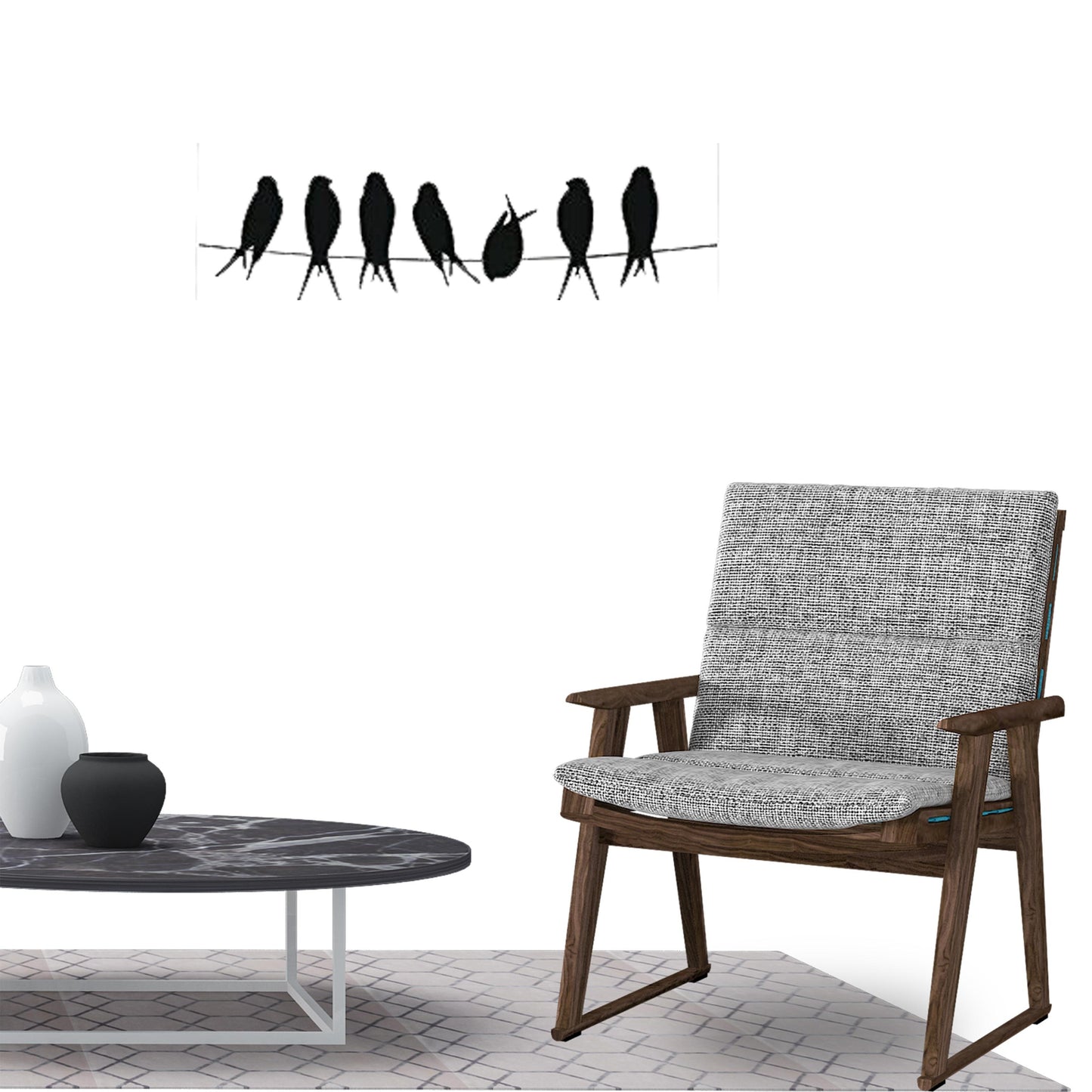 Seven Birds on a tree branch Wall Sticker Decal for Home Living Room Bedroom Family Wall Art Decor black