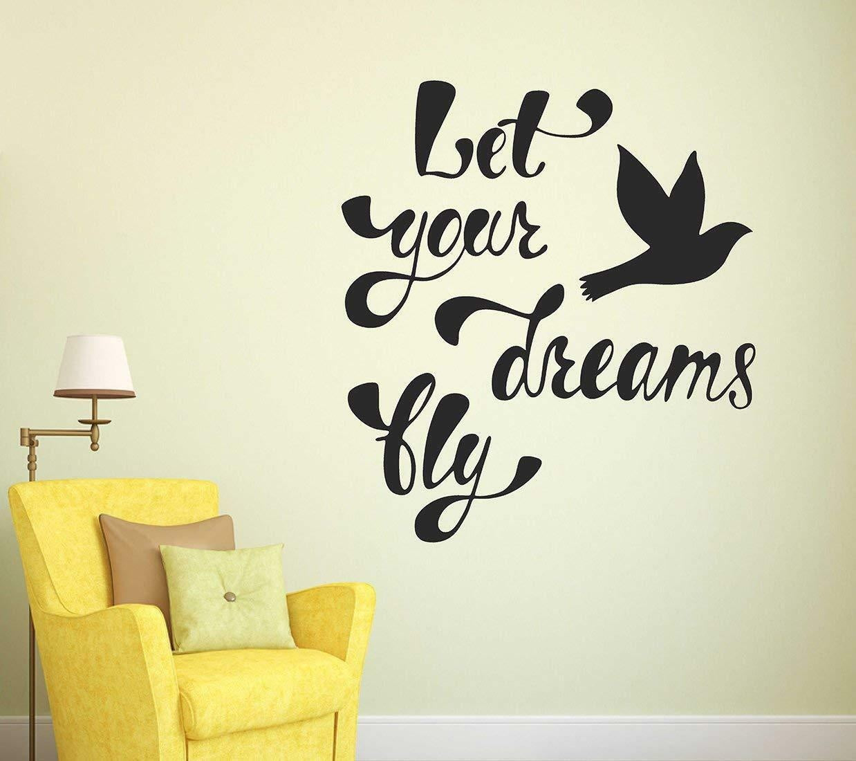 Let Your Dreams Fly Inspirational Quote Wall Sticker Decal for Home Living Room Bedroom Family Wall Art Decor black