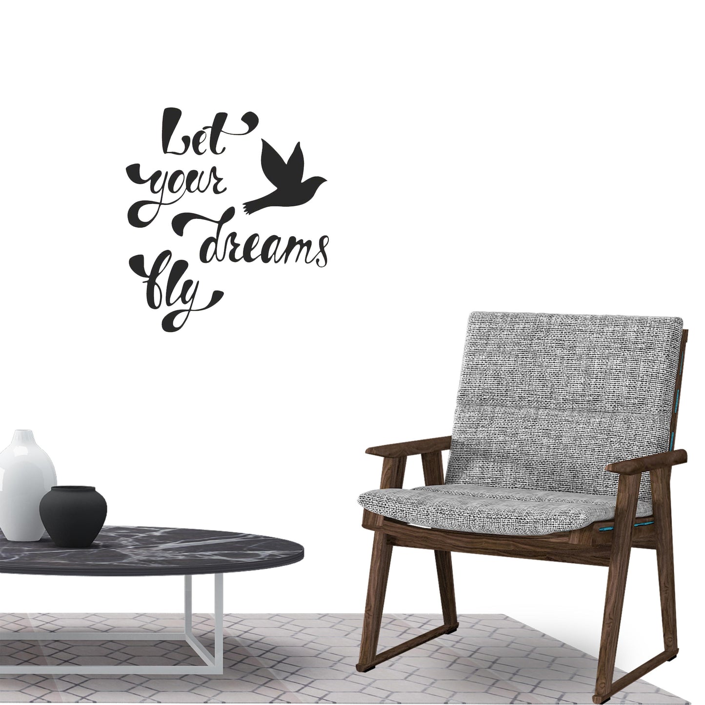 Let Your Dreams Fly Inspirational Quote Wall Sticker Decal for Home Living Room Bedroom Family Wall Art Decor black