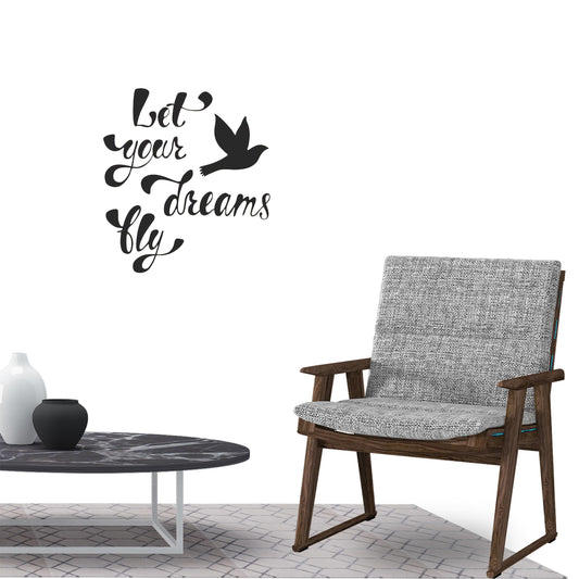 Let Your Dreams Fly Inspirational Quote Wall Sticker Decal for Home Living Room Bedroom Family Wall Art Decor black