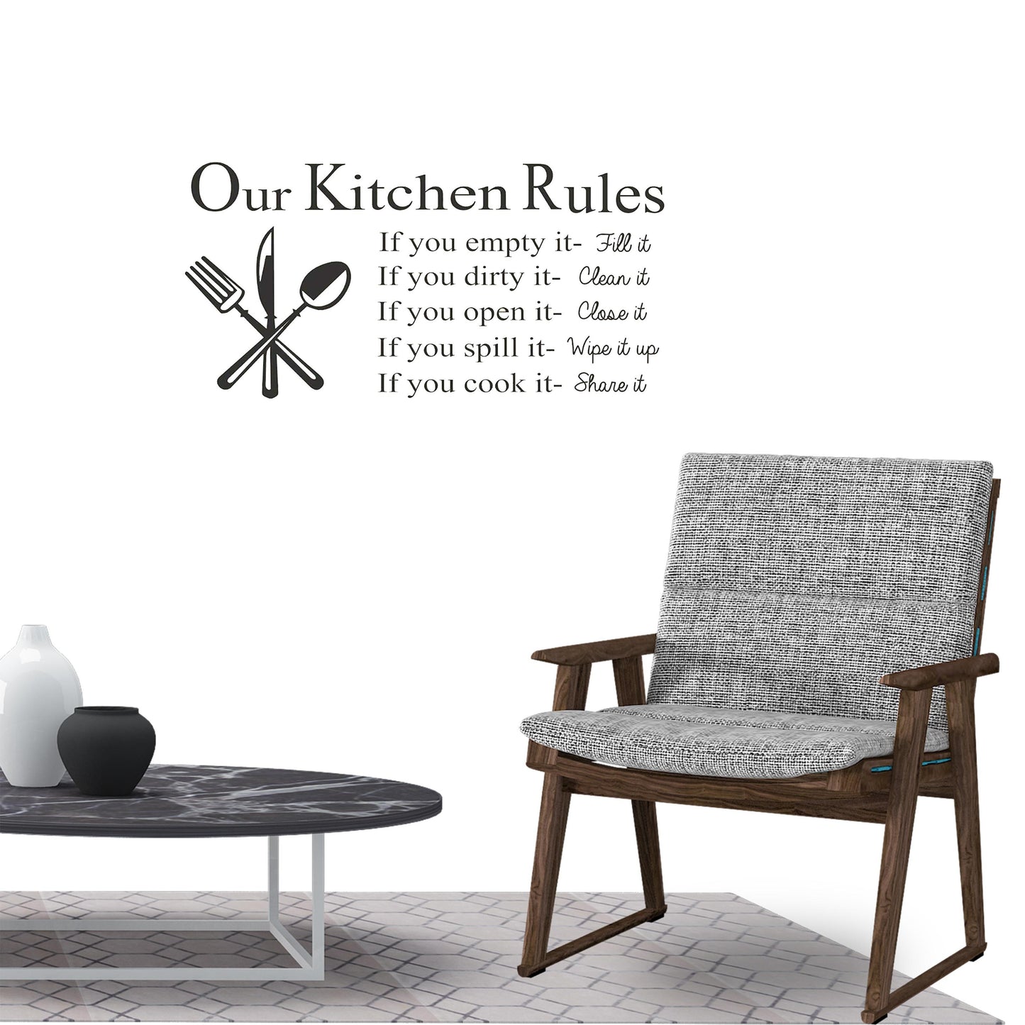 Kitchen Rules Wall Sticker Decal for KITCHEN Dining Room Wall Art Decor black