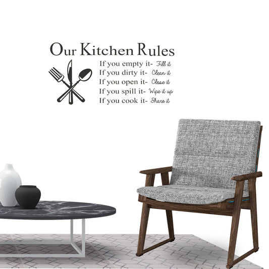 Kitchen Rules Wall Sticker Decal for KITCHEN Dining Room Wall Art Decor black