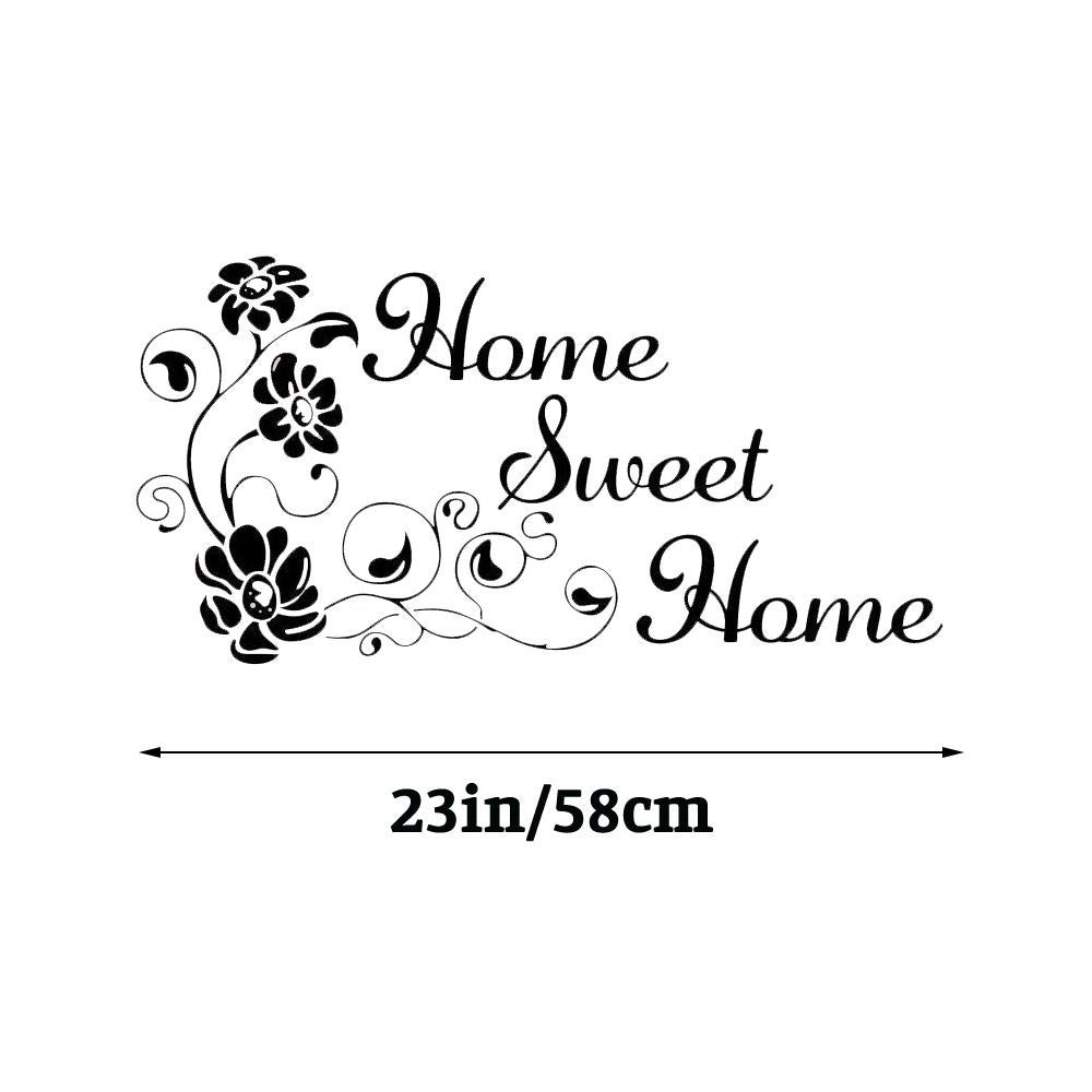 Home Sweet Home Flower Quotes Wall Sticker Decal for Home Living Room Bedroom Family Wall Art Decor black