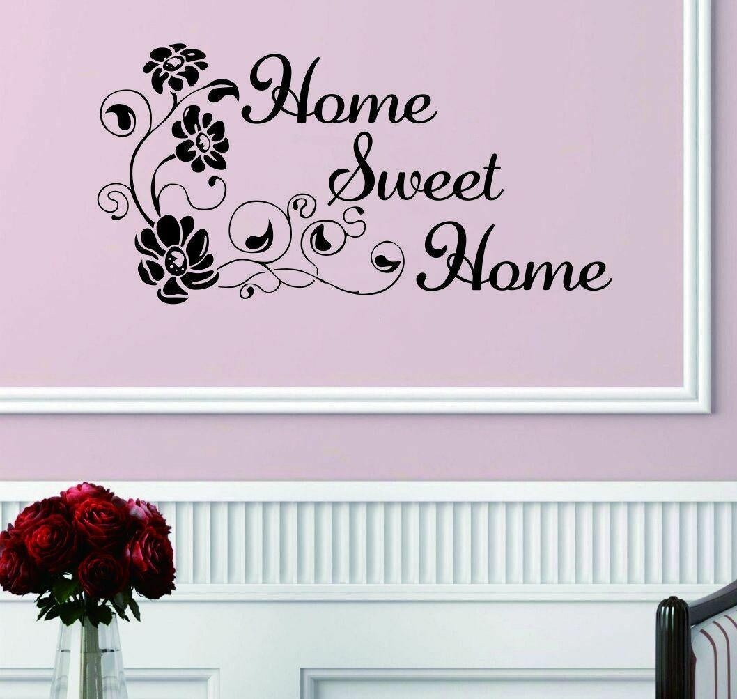 Home Sweet Home Flower Quotes Wall Sticker Decal for Home Living Room Bedroom Family Wall Art Decor black