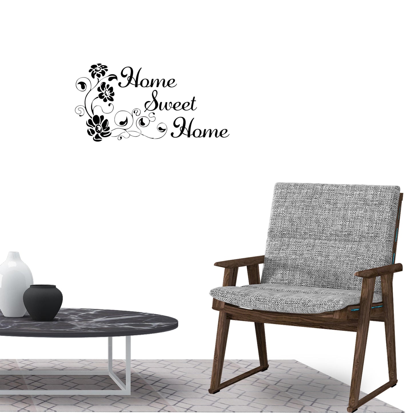 Home Sweet Home Flower Quotes Wall Sticker Decal for Home Living Room Bedroom Family Wall Art Decor black