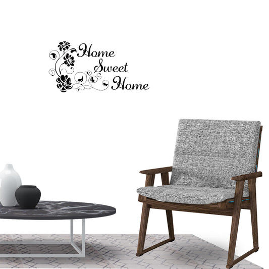 Home Sweet Home Flower Quotes Wall Sticker Decal for Home Living Room Bedroom Family Wall Art Decor black