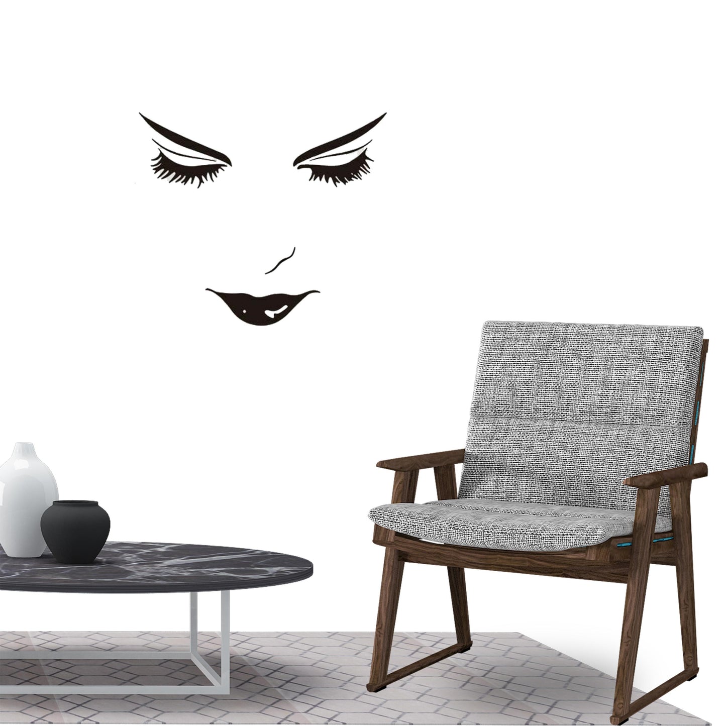Beautiful Facial Mural Arts Wall Sticker Decal for Home Living Room Bedroom Family Wall Art Decor black