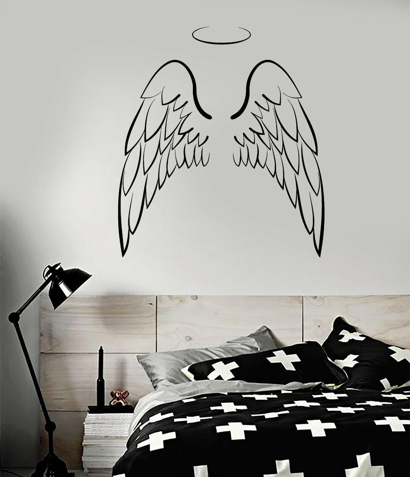 Angel Wings Wall Sticker Decal for Home Living Room Bedroom Family Wall Art Decor black