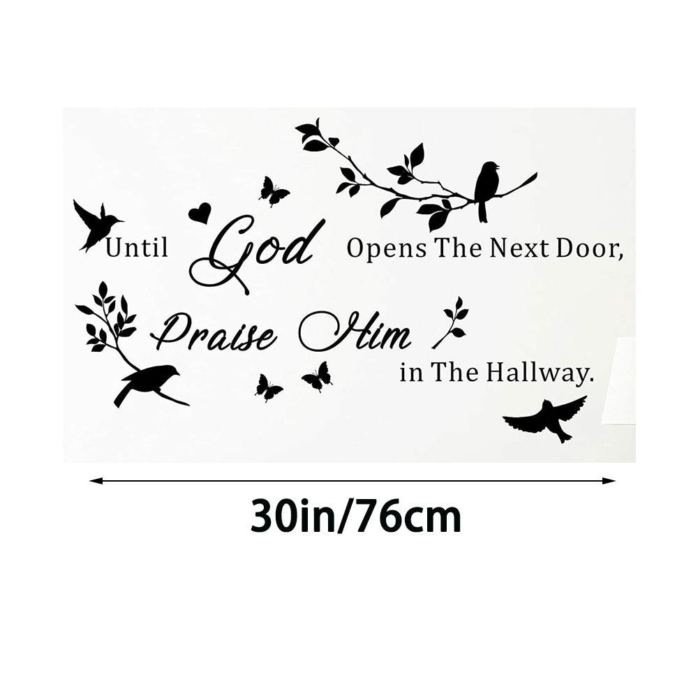 GOD OPENS THE DOOR PRAISE HIM Birds Quote Wall Sticker Decal Jesus Christian Religious for Home Living Room Bedroom Family Wall Art Decor Black