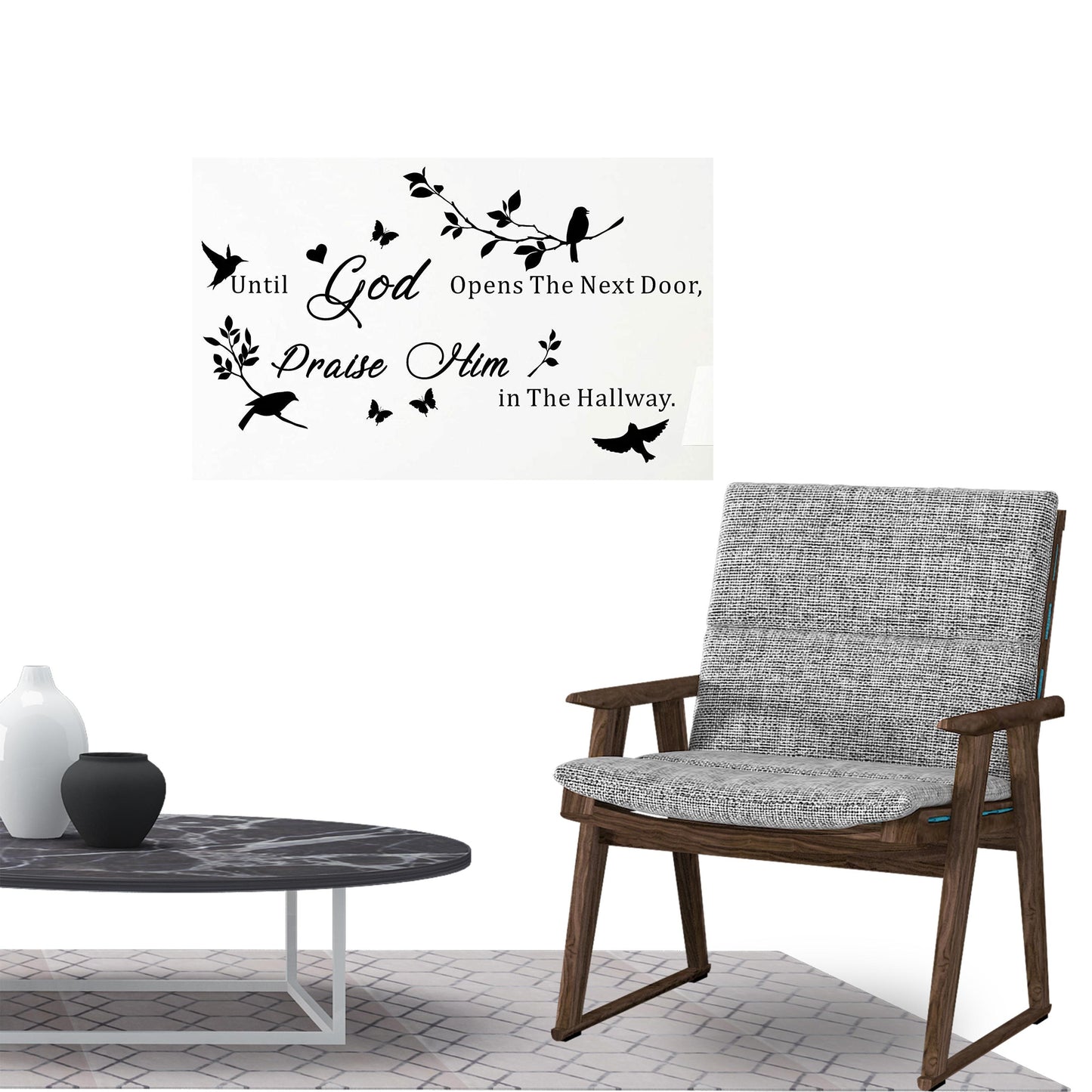 GOD OPENS THE DOOR PRAISE HIM Birds Quote Wall Sticker Decal Jesus Christian Religious for Home Living Room Bedroom Family Wall Art Decor Black