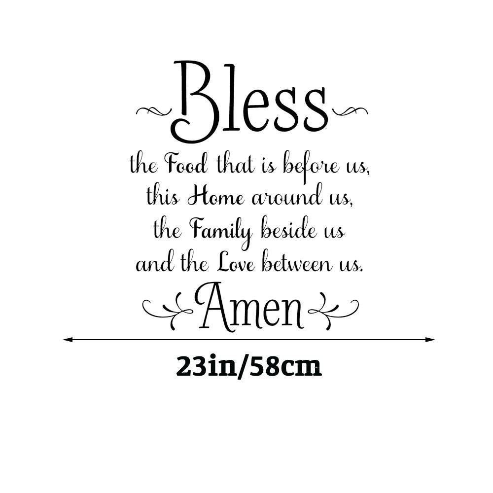 BLESS THE FOOD BEFORE US AMEN Quote Wall Sticker Decal God Jesus Christian for Home Living Room Bedroom Family Wall Art Decor Black