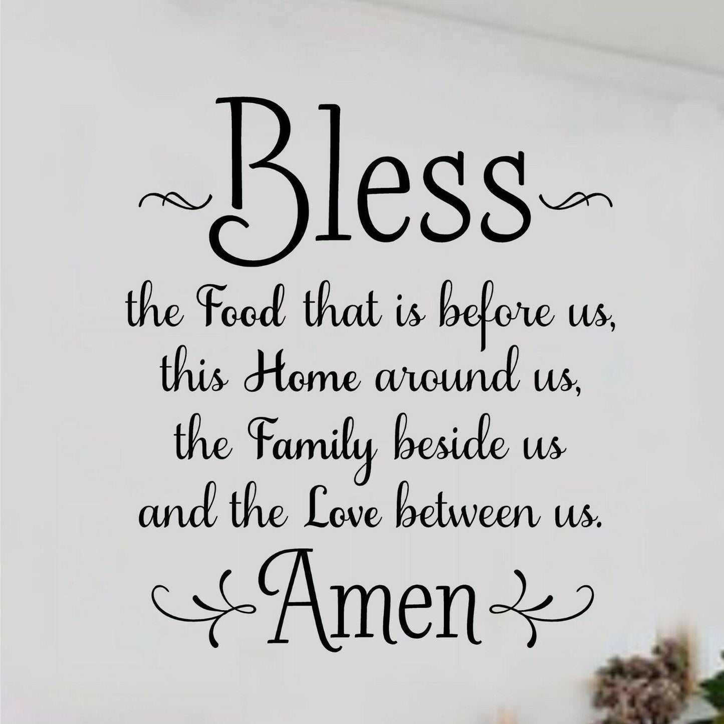 BLESS THE FOOD BEFORE US AMEN Quote Wall Sticker Decal God Jesus Christian for Home Living Room Bedroom Family Wall Art Decor Black