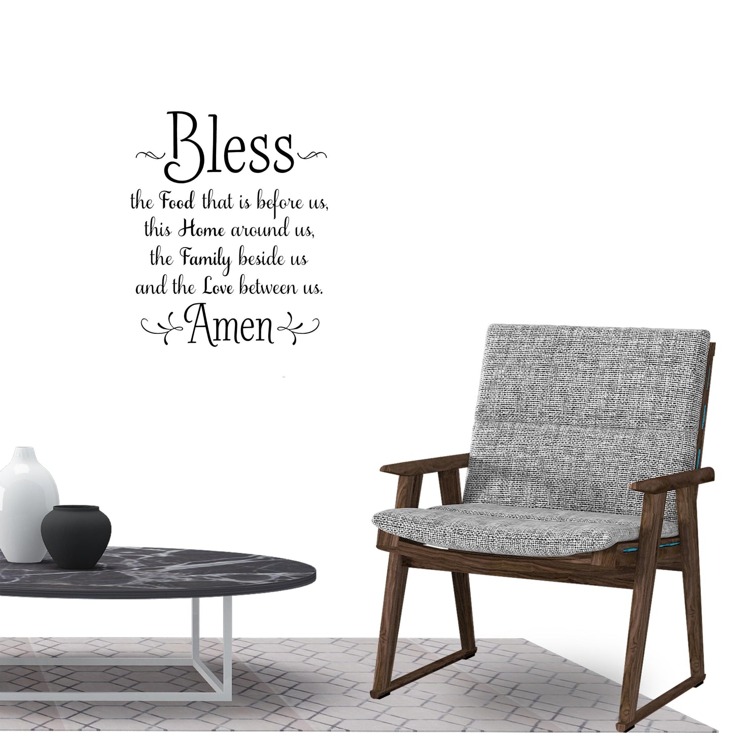 BLESS THE FOOD BEFORE US AMEN Quote Wall Sticker Decal God Jesus Christian for Home Living Room Bedroom Family Wall Art Decor Black