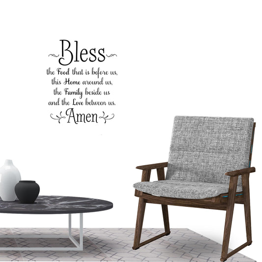 BLESS THE FOOD BEFORE US AMEN Quote Wall Sticker Decal God Jesus Christian for Home Living Room Bedroom Family Wall Art Decor Black