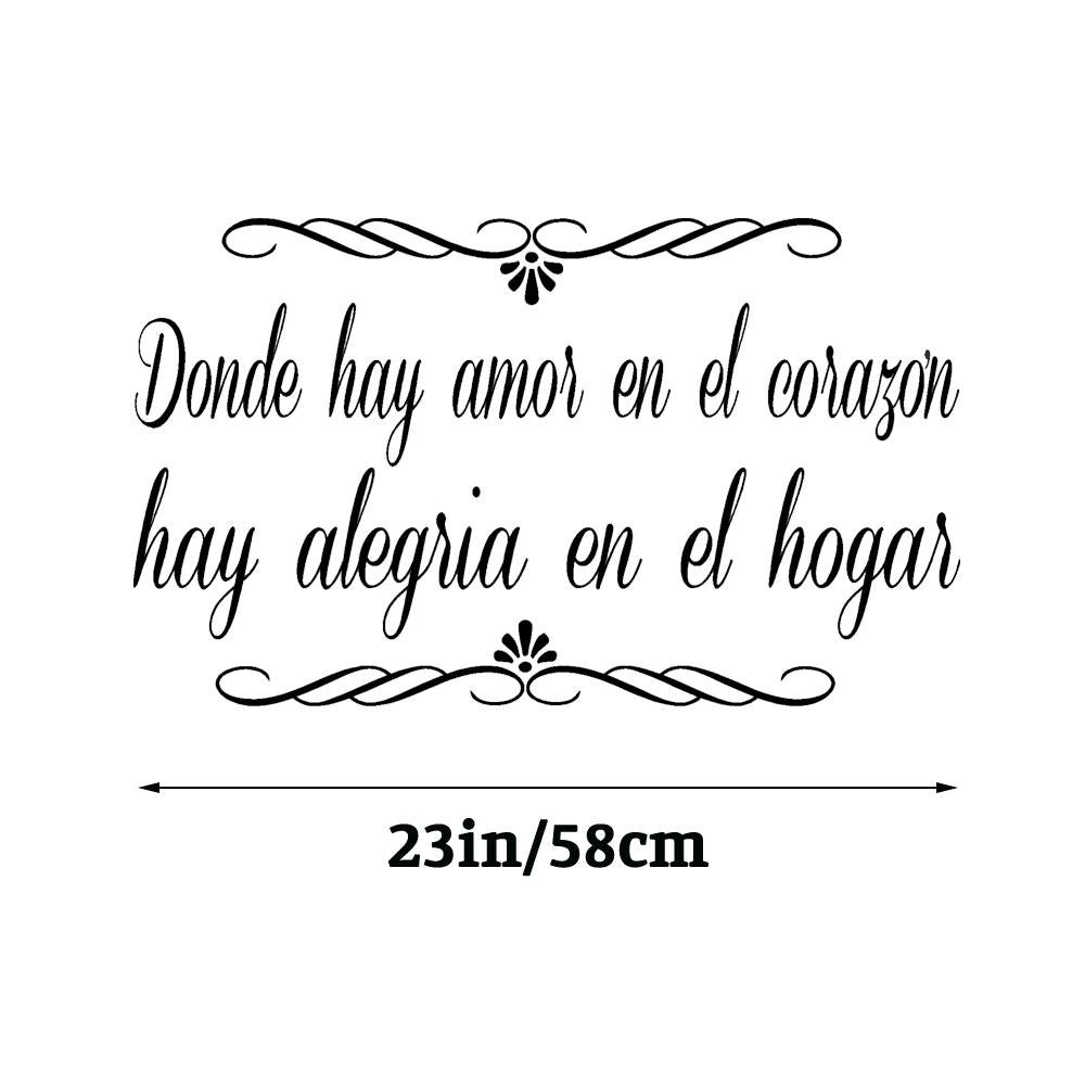 Where there is love in Spanish Quote Wall Sticker Decal for Home Living Room Bedroom Family Wall Art Decor Black