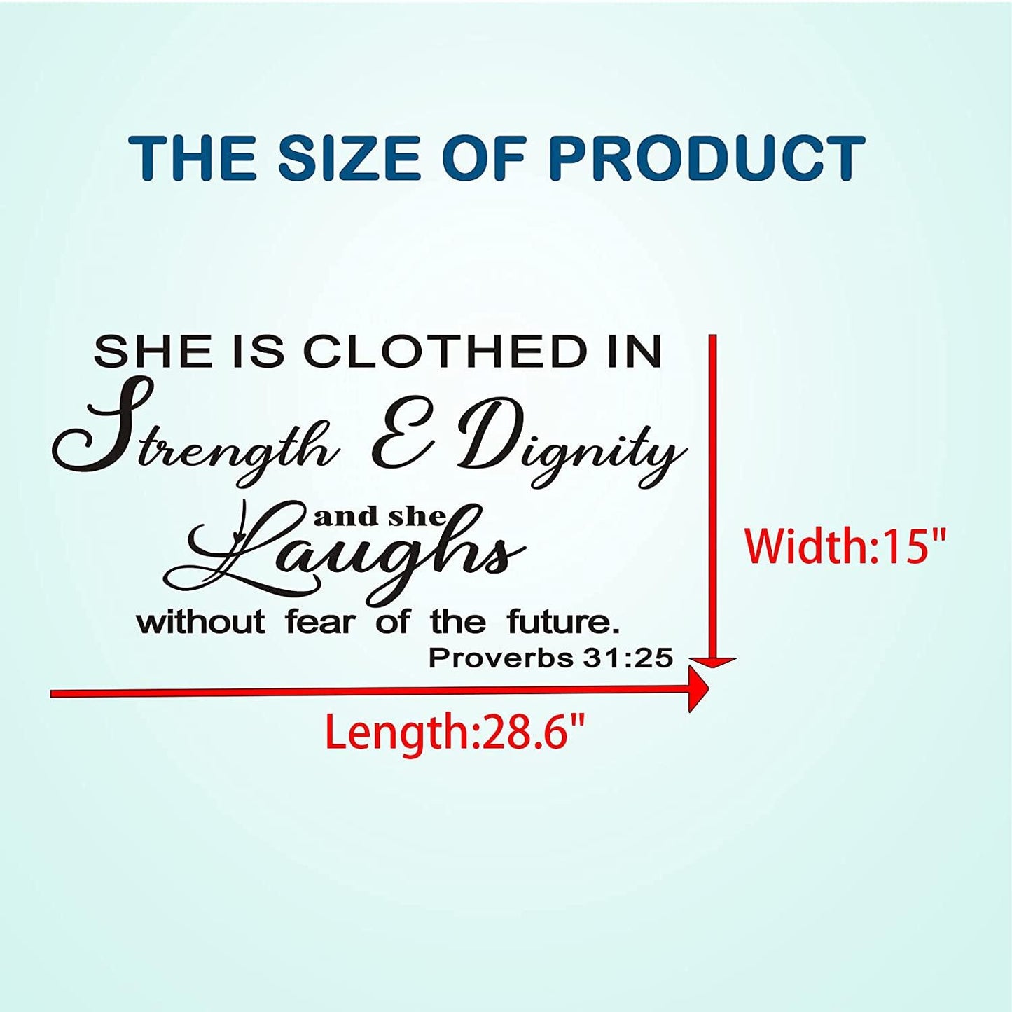 Wall Decals for Living Room, Wall Decals Quotes, Bible Verse Scripture Home Decor Art Vinyl Stickers She is Clothed in Strength and Dignity and She Laughs Without Fear of The Future 28.6"x15"