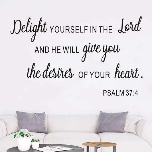 Bible Verse Wall Decal, Biblical Wall Decals, Church Prayer Quotes Scripture Home Art Decor Vinyl Stickers Delight Yourself in The Lord and He Will Give You The Desires of Your Heart 20"X12"