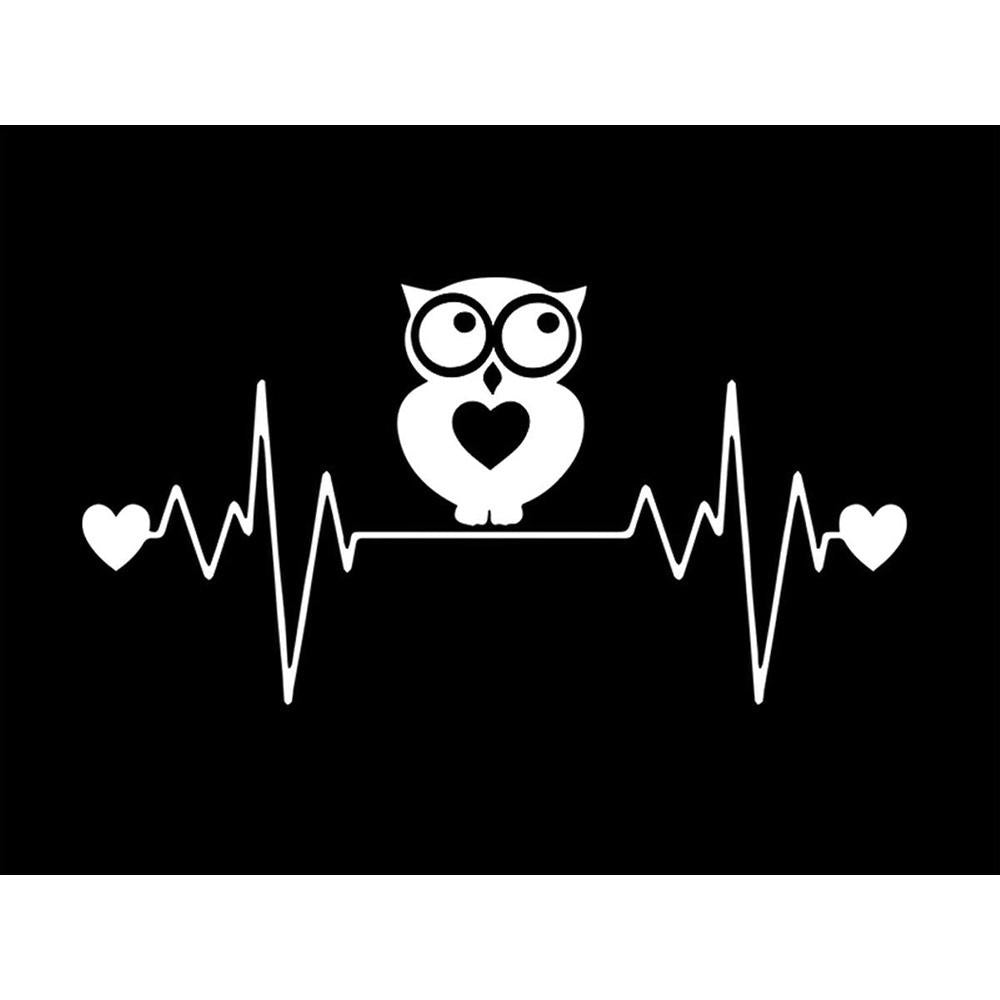 Owl Heart Beat Vinyl Sticker Decal for Car Truck Window Bumper White