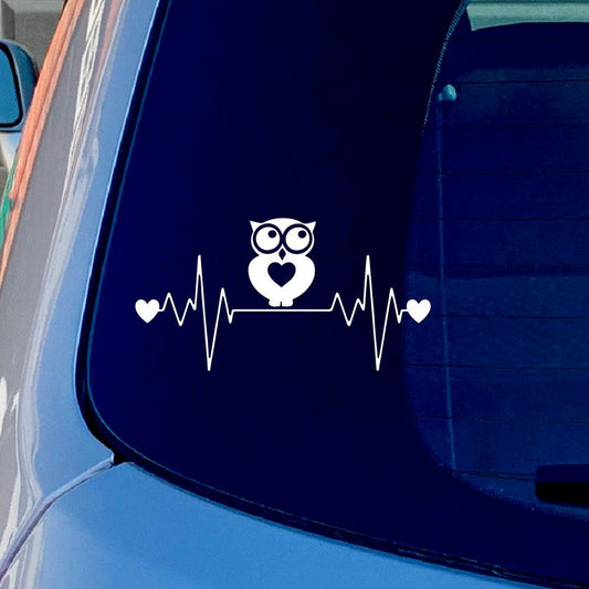 Owl Heart Beat Vinyl Sticker Decal for Car Truck Window Bumper White
