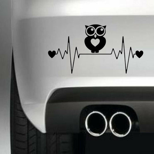 Owl Heart Beat Vinyl Sticker Decal for Car Truck Window Bumper Black
