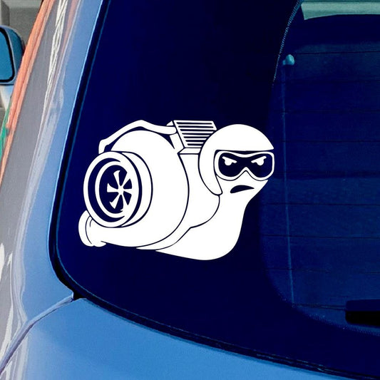 Racing Turbo Snail Vinyl Sticker Decal for Car Truck Window Bumper White