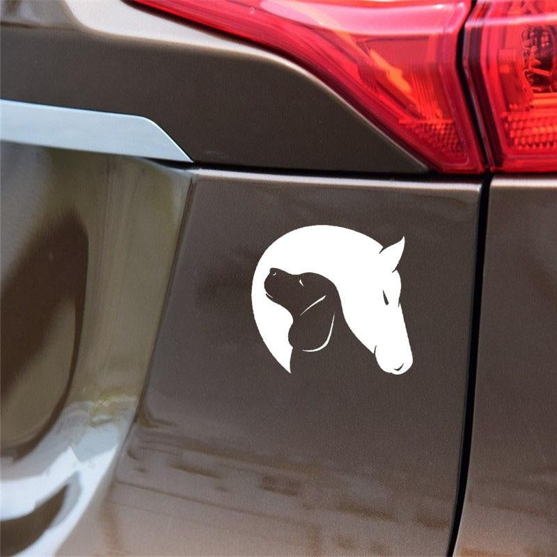 12.7CM*11.8CM Dog And Horse Friendship Love Animals Decor Car Vinyl Decal Stiker Black/Silver C10-00284