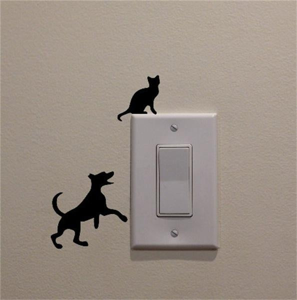 Dog Chasing Cat Up the Light Switch Decal Vinyl Wall Decal Sticker Art Living Room Carving Wall Decal Sticker for  Room Home Window Decoration