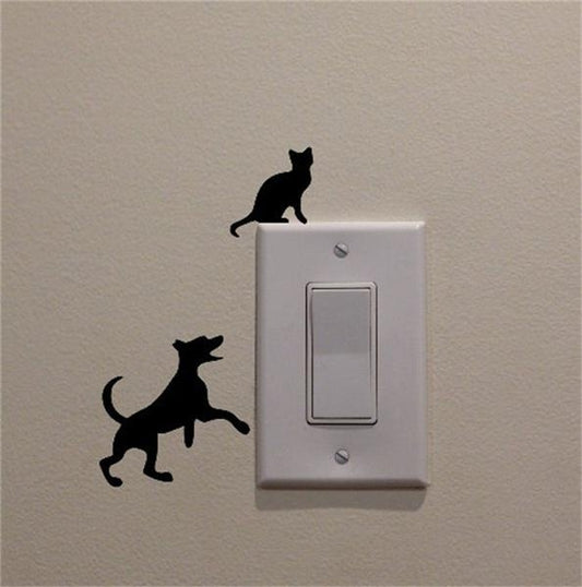 Dog Chasing Cat Up the Light Switch Decal Vinyl Wall Decal Sticker Art Living Room Carving Wall Decal Sticker for  Room Home Window Decoration