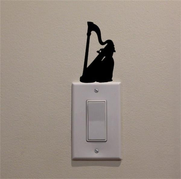 Woman Playing the Harp on Light Switch Decal Vinyl Wall Decal Sticker Art Living Room Carving Wall Decal Sticker for  Room Home Window Decoration