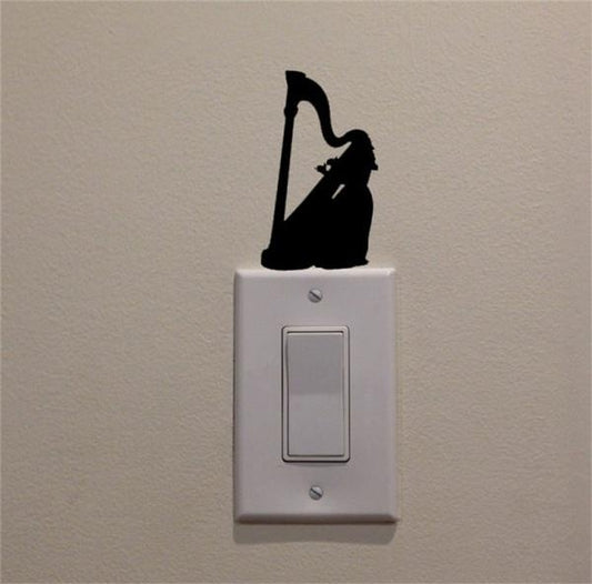 Woman Playing the Harp on Light Switch Decal Vinyl Wall Decal Sticker Art Living Room Carving Wall Decal Sticker for  Room Home Window Decoration