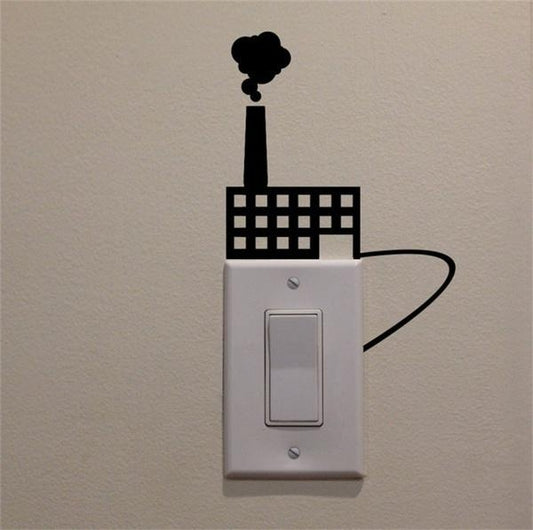 Factory with Smokestack Powered Through Light Switch Decal Vinyl Wall Decal Sticker Art Living Room Carving Wall Decal Sticker for  Room Home Window Decoration