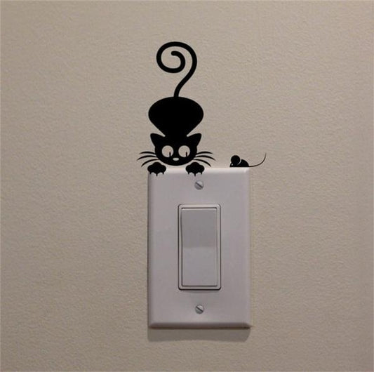 Crouching Cat Watching Mouse on Light Switch Decal Vinyl Wall Decal Sticker Art Living Room Carving Wall Decal Sticker for  Room Home Window Decoration