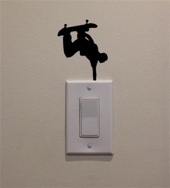 Skateboarder Hand Stand Inverted on Light Switch Decal Vinyl Wall Decal Sticker Art Living Room Carving Wall Decal Sticker for  Room Home Window Decoration