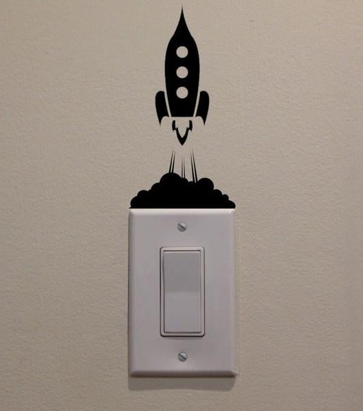 Rocket Ship Blasting Off of Light Switch Decal Vinyl Wall Decal Sticker Art Living Room Carving Wall Decal Sticker for  Room Home Window Decoration