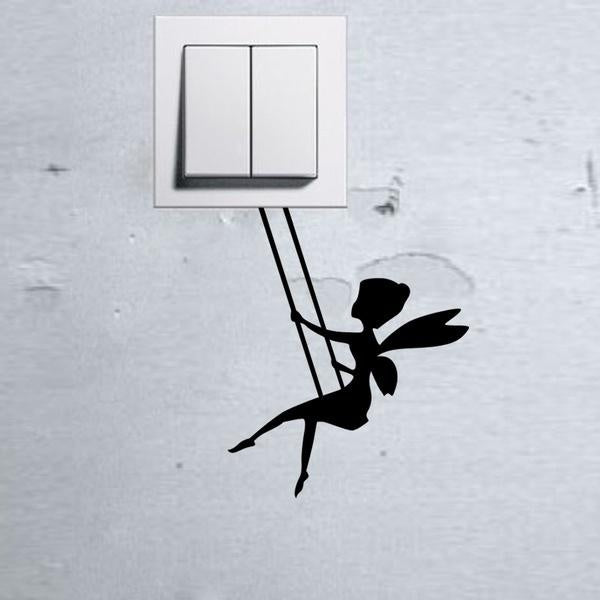 Cute Flower Fairy Swing Under Light Switch Decal Vinyl Wall Decal Sticker Art Living Room Carving Wall Decal Sticker for   Room Home Window Decoration