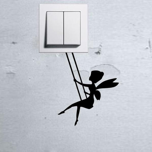 Cute Flower Fairy Swing Under Light Switch Decal Vinyl Wall Decal Sticker Art Living Room Carving Wall Decal Sticker for   Room Home Window Decoration