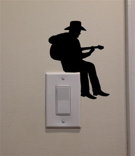 Cowboy Playing Guitar On Light Switch Decal Vinyl Wall Decal Sticker Art Living Room Carving Wall Decal Sticker for  Room Home Window Decoration