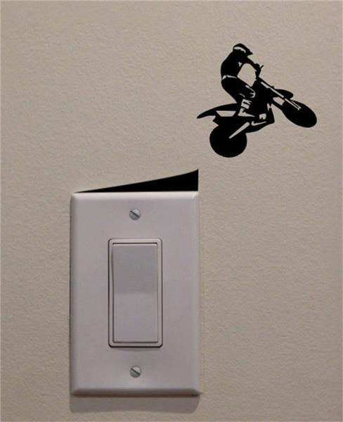 Motocross Racer Jumping Off Ramp on Light Switch Decal Vinyl Wall Decal Sticker Art Living Room Carving Wall Decal Sticker for  Room Home Window Decoration