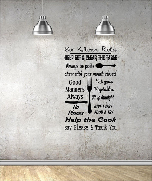 KITCHEN RULES Vinyl Wall Art QUOTE Sticker Dining Food Wine