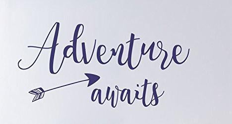 Adventure Awaits Wall Decal Stickers - Adventure Quotes Travel Theme Wall Decor - Wanderlust Wall Decal - Arrow Wall Decal Bedroom Decor