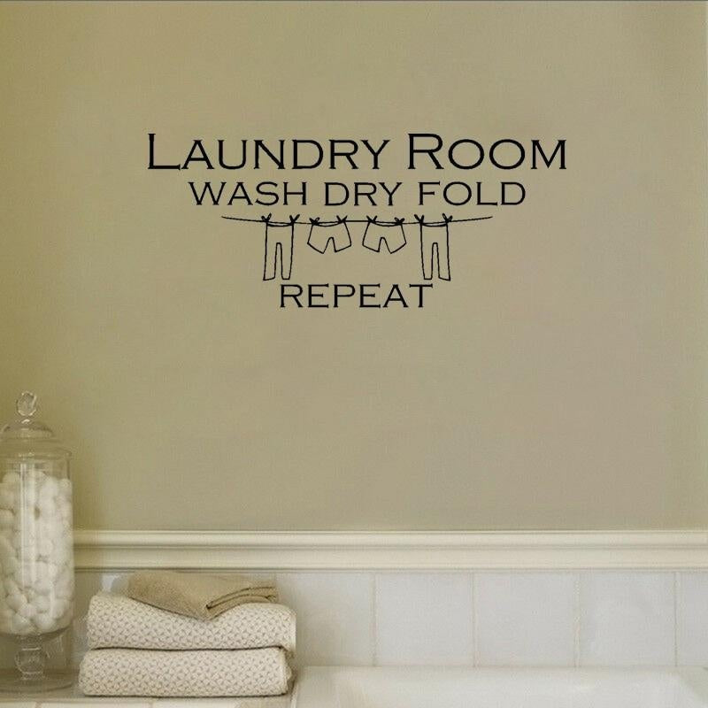 High-quality 67CM*27.8CM  Wall Sticker Laundry Room Wash Dry Fold Repeat Home Decal PVC Decor W1-592