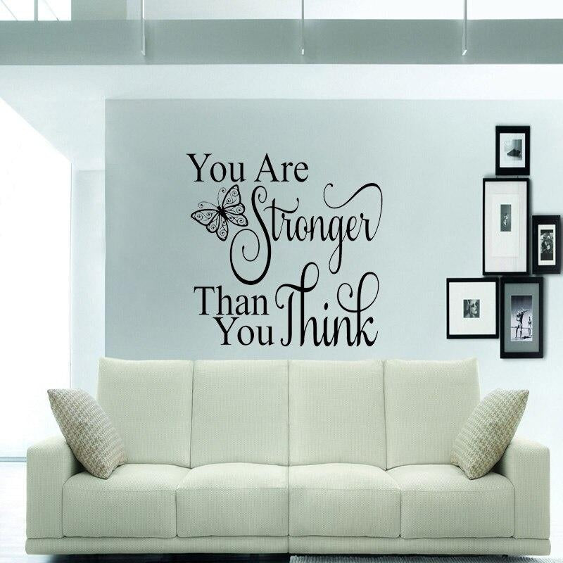 Hot 56CM*55.6CM You Are Stronger Than You Think Inspirational Quote Decal  PVC Wall Sticker Decor  W1-455