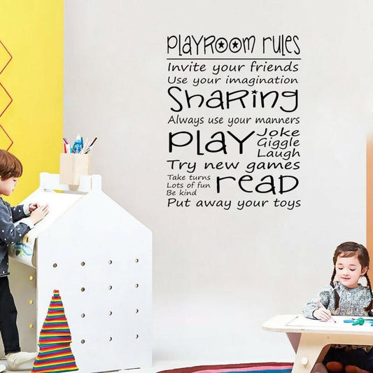 New Brand 57.8CM*75CM Playroom Rules Girls Boys Room Quote Cartoon Art PVC Wall Sticker  W1-124