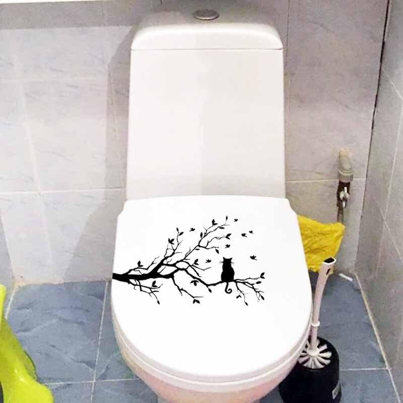 23.6X14.1CM Cat On A Branch Animal Wall Sticker Toilet Decal Transfer Tree Home T5-0091